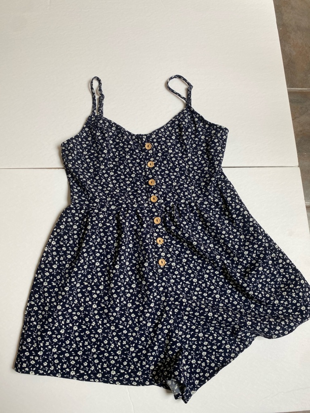 Navy Floral Button-Front women’s Romper